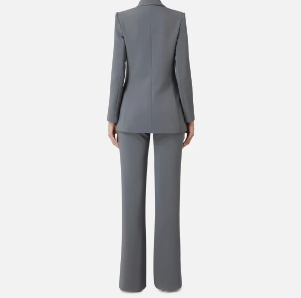 Elisabetta Franchi Tailleur^Tailleur in doppio crêpe stretch con giacca dritta e pantalone a palazzo Steel