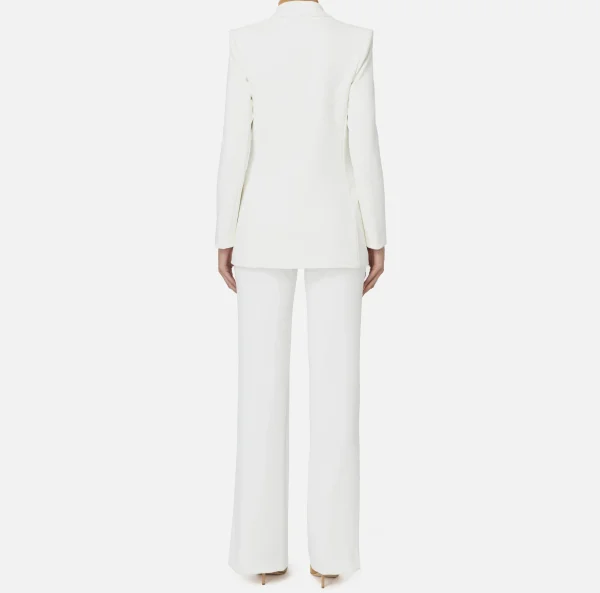 Elisabetta Franchi Tailleur^Tailleur in doppio crêpe stretch con giacca dritta e pantalone a palazzo Avorio