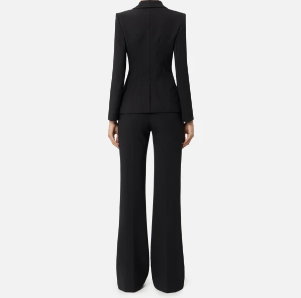 Elisabetta Franchi Tailleur^Tailleur in doppio crêpe stretch con giacca sciallata e pantalone a palazzo Nero