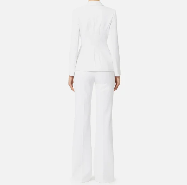 Elisabetta Franchi Tailleur^Tailleur in doppio crêpe stretch con giacca sciallata e pantalone a palazzo Avorio