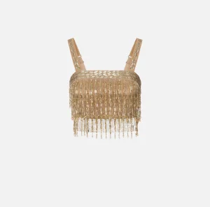 Elisabetta Franchi Top, T-Shirt & Body^Top a fascia in crêpe ricamato con paillettes Gold