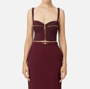Elisabetta Franchi Top, T-Shirt & Body^Top balconcino in doppio crêpe con motivo di zip RougeNoir