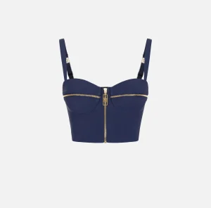 Elisabetta Franchi Top, T-Shirt & Body^Top balconcino in doppio crêpe con motivo di zip Navy