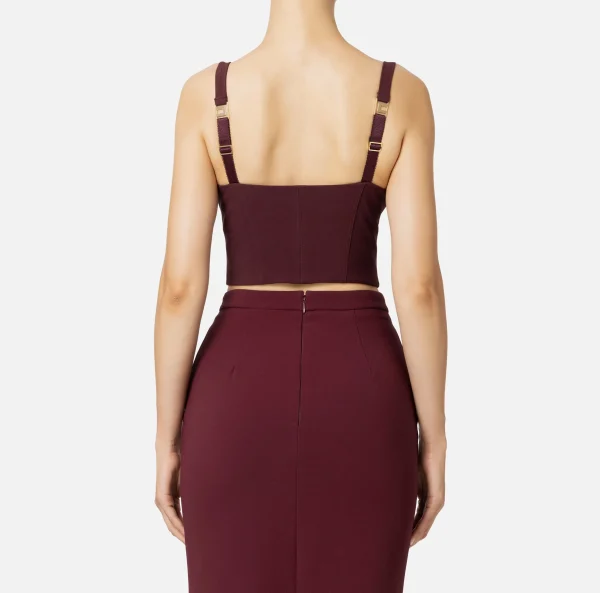 Elisabetta Franchi Top, T-Shirt & Body^Top balconcino in doppio crêpe con motivo di zip RougeNoir
