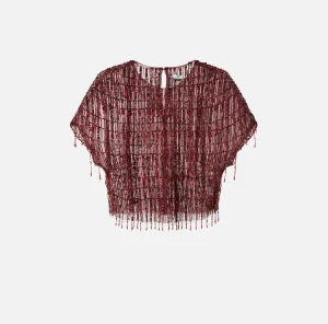Elisabetta Franchi Top, T-Shirt & Body^Top boxy in tulle ricamato con paillettes RougeNoir