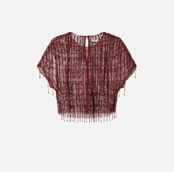 Elisabetta Franchi Top, T-Shirt & Body^Top boxy in tulle ricamato con paillettes RougeNoir