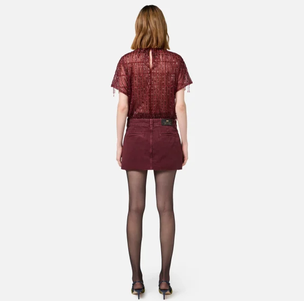 Elisabetta Franchi Top, T-Shirt & Body^Top boxy in tulle ricamato con paillettes RougeNoir