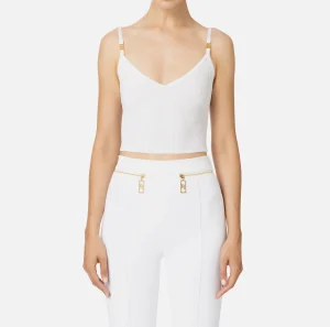 Elisabetta Franchi Top, T-Shirt & Body^Top bustier in viscosa effetto plissé Avorio