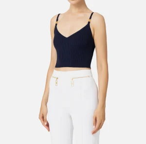 Elisabetta Franchi Top, T-Shirt & Body^Top bustier in viscosa effetto plissé Navy