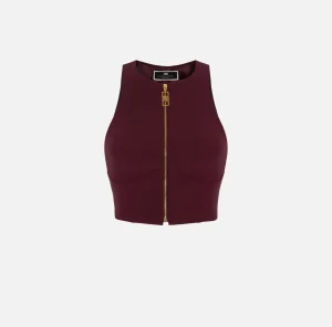 Elisabetta Franchi Top, T-Shirt & Body^Top cropped in doppio crêpe con zip RougeNoir
