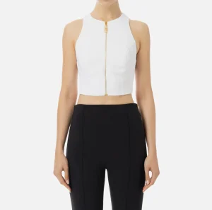 Elisabetta Franchi Top, T-Shirt & Body^Top cropped in doppio crêpe con zip Avorio