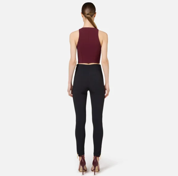 Elisabetta Franchi Top, T-Shirt & Body^Top cropped in doppio crêpe con zip RougeNoir