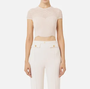 Elisabetta Franchi Top, T-Shirt & Body^Top cropped in viscosa motivo chevron RosaCipria