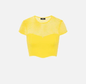 Elisabetta Franchi Top, T-Shirt & Body^Top cropped in viscosa motivo chevron Mimosa