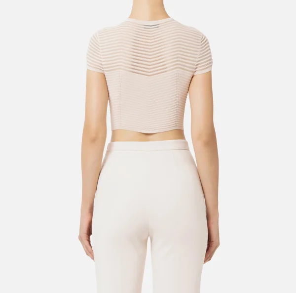 Elisabetta Franchi Top, T-Shirt & Body^Top cropped in viscosa motivo chevron RosaCipria