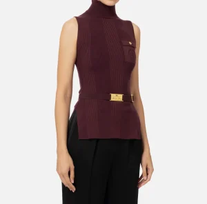 Elisabetta Franchi Maglieria E Felpe^Top dolcevita in lyocell e seta a costine con ricamo logo RougeNoir