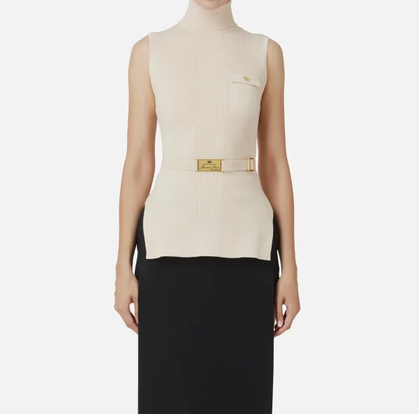 Elisabetta Franchi Maglieria E Felpe^Top dolcevita in lyocell e seta a costine con ricamo logo Lattice