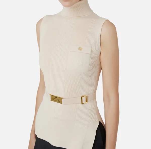 Elisabetta Franchi Maglieria E Felpe^Top dolcevita in lyocell e seta a costine con ricamo logo Lattice