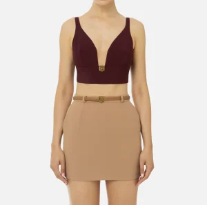 Elisabetta Franchi Top, T-Shirt & Body^Top in doppio crêpe con placca logo RougeNoir