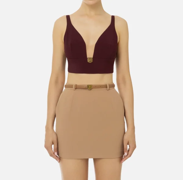 Elisabetta Franchi Top, T-Shirt & Body^Top in doppio crêpe con placca logo RougeNoir