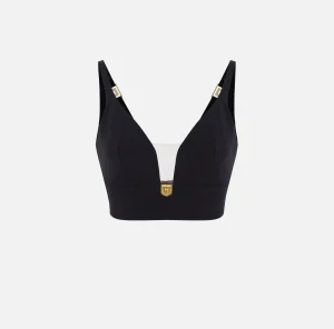 Elisabetta Franchi Top, T-Shirt & Body^Top in doppio crêpe con placca logo Nero