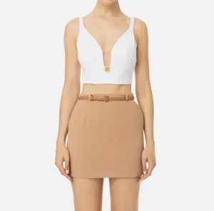 Elisabetta Franchi Top, T-Shirt & Body^Top in doppio crêpe con placca logo Avorio