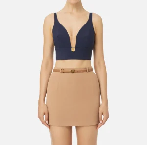 Elisabetta Franchi Top, T-Shirt & Body^Top in doppio crêpe con placca logo Navy