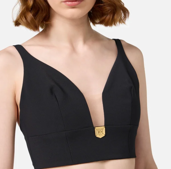 Elisabetta Franchi Top, T-Shirt & Body^Top in doppio crêpe con placca logo Nero
