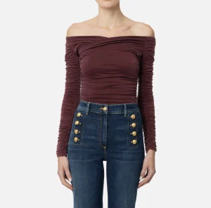 Elisabetta Franchi Top, T-Shirt & Body^Top in jersey cupro drappeggiato RougeNoir