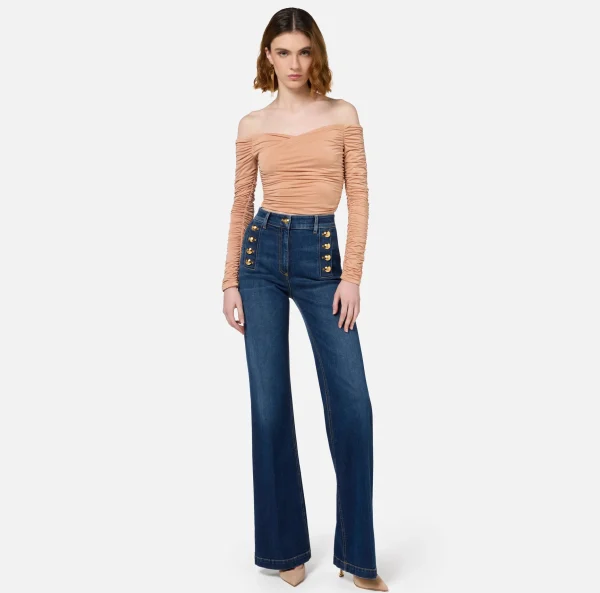 Elisabetta Franchi Top, T-Shirt & Body^Top in jersey cupro drappeggiato PeachRose