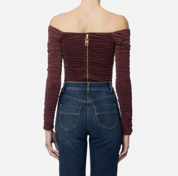 Elisabetta Franchi Top, T-Shirt & Body^Top in jersey cupro drappeggiato RougeNoir