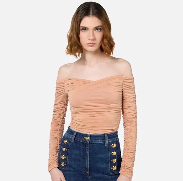 Elisabetta Franchi Top, T-Shirt & Body^Top in jersey cupro drappeggiato PeachRose