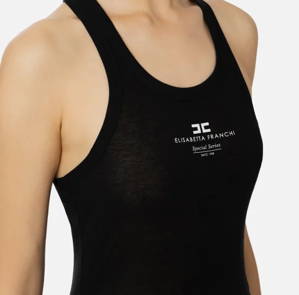Elisabetta Franchi Top, T-Shirt & Body^Top in jersey e lana con logo Nero