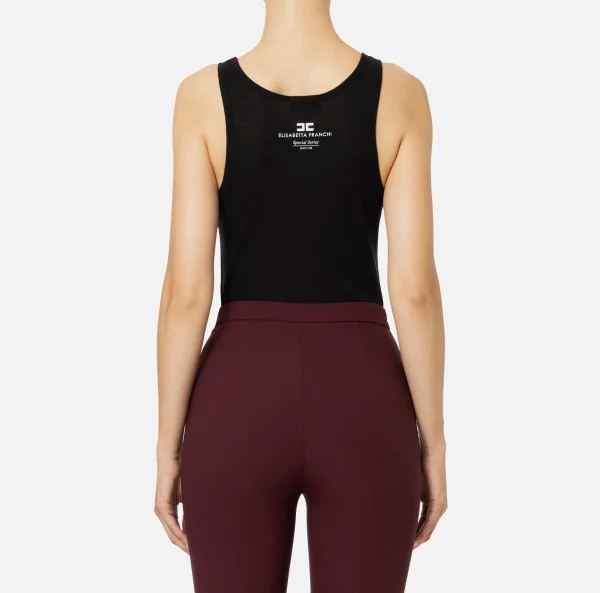 Elisabetta Franchi Top, T-Shirt & Body^Top in jersey e lana con logo Nero