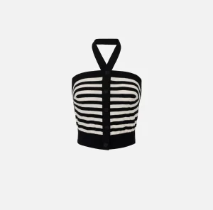 Elisabetta Franchi Top, T-Shirt & Body^Top in lana a righe Nero/Burro