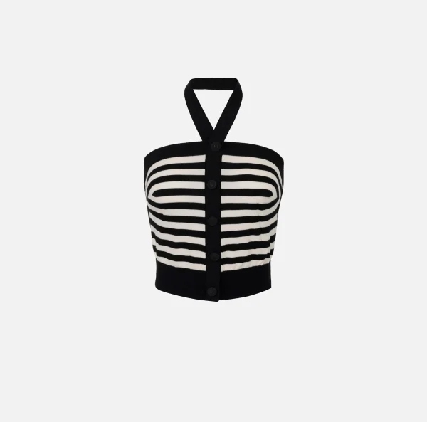 Elisabetta Franchi Top, T-Shirt & Body^Top in lana a righe Nero/Burro