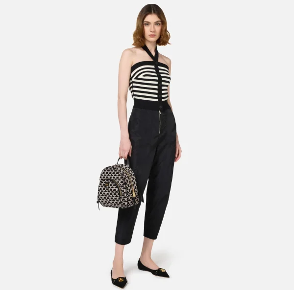 Elisabetta Franchi Top, T-Shirt & Body^Top in lana a righe Nero/Burro