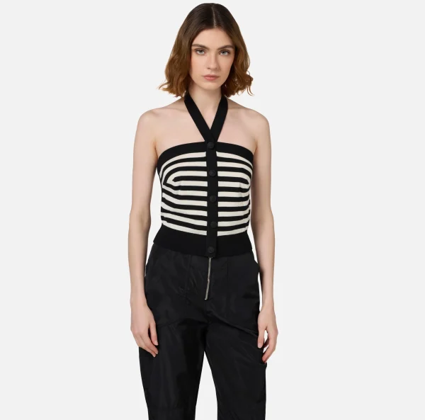 Elisabetta Franchi Top, T-Shirt & Body^Top in lana a righe Nero/Burro