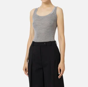 Elisabetta Franchi Top, T-Shirt & Body^Top in lana merino con logo jacquard Grigiomelange