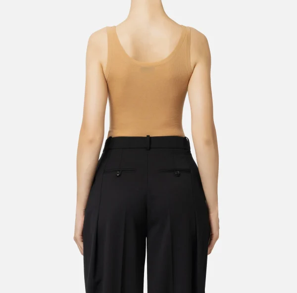 Elisabetta Franchi Top, T-Shirt & Body^Top in lana merino con logo jacquard Bronze