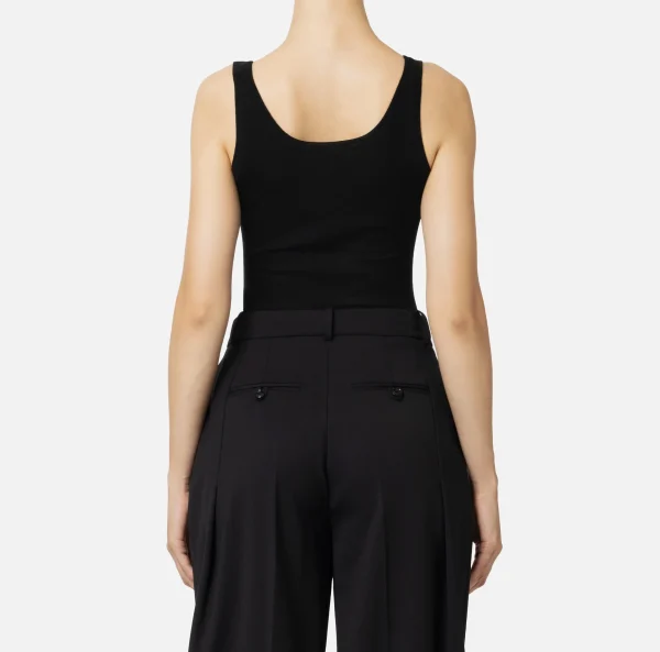 Elisabetta Franchi Top, T-Shirt & Body^Top in lana merino con logo jacquard Nero