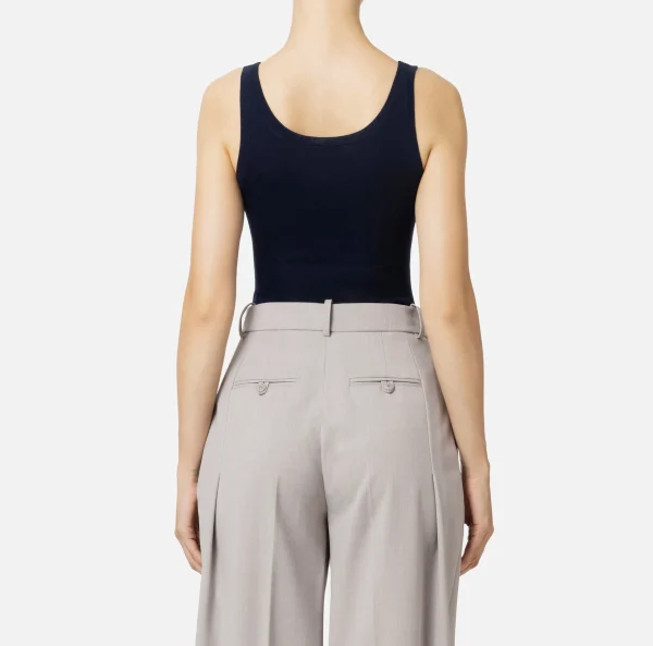 Elisabetta Franchi Top, T-Shirt & Body^Top in lana merino con logo jacquard Navy