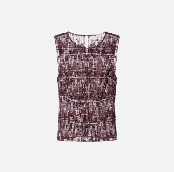 Elisabetta Franchi Top, T-Shirt & Body^Top in tulle ricamato con paillettes pixel RougeNoir