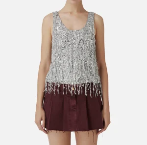 Elisabetta Franchi Top, T-Shirt & Body^Top in tulle ricamato con frange di paillettes Silver