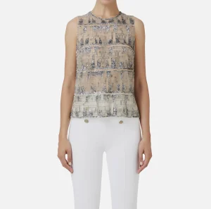 Elisabetta Franchi Top, T-Shirt & Body^Top in tulle ricamato con paillettes pixel Steel