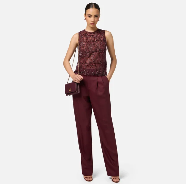 Elisabetta Franchi Top, T-Shirt & Body^Top in tulle ricamato con paillettes pixel RougeNoir