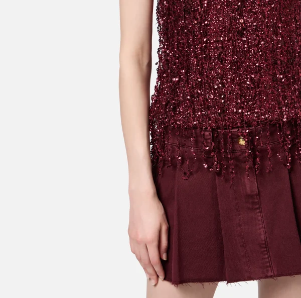 Elisabetta Franchi Top, T-Shirt & Body^Top in tulle ricamato con frange di paillettes RougeNoir