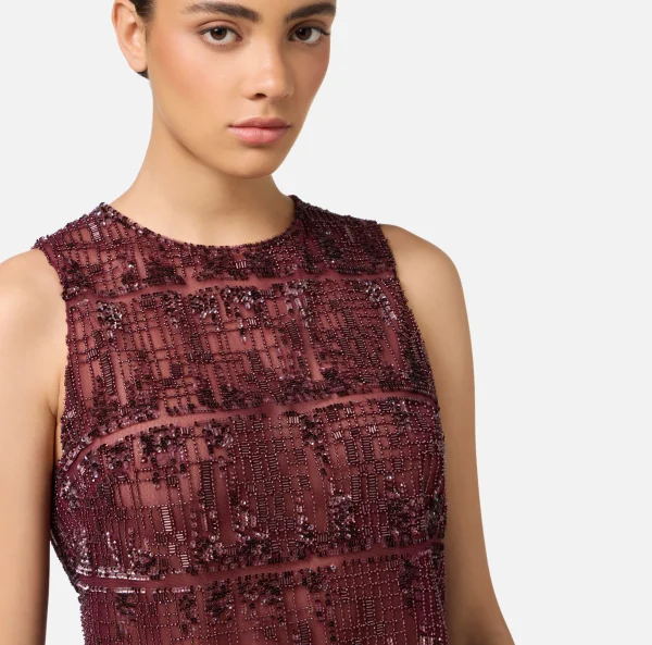 Elisabetta Franchi Top, T-Shirt & Body^Top in tulle ricamato con paillettes pixel RougeNoir