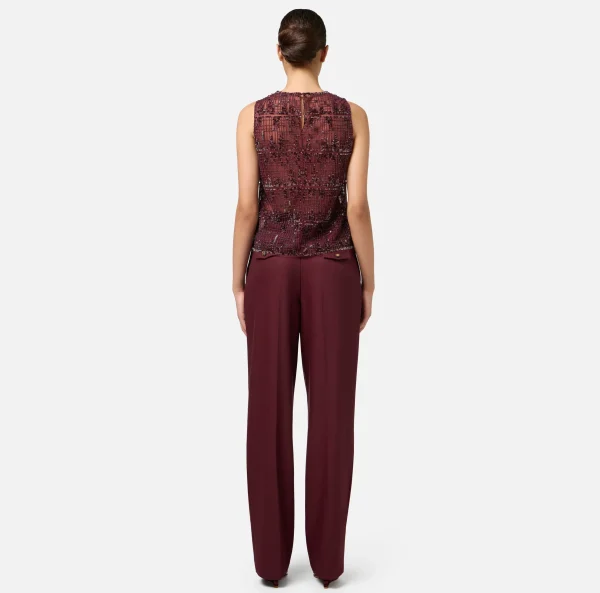 Elisabetta Franchi Top, T-Shirt & Body^Top in tulle ricamato con paillettes pixel RougeNoir