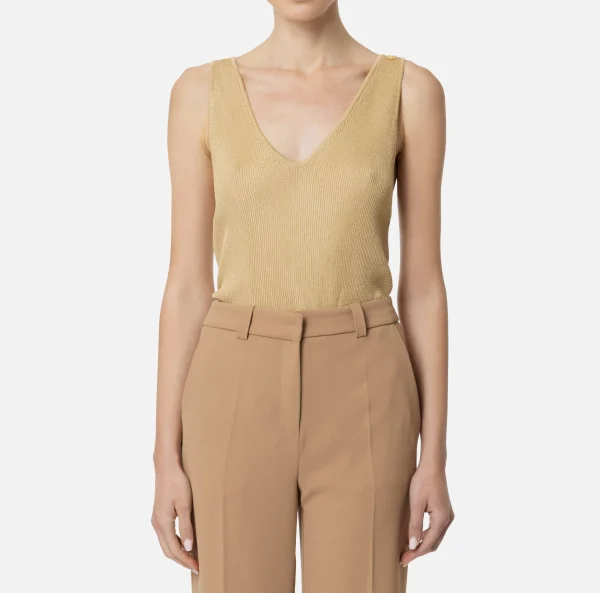 Elisabetta Franchi Top, T-Shirt & Body^Top in viscosa a costina plissé Crema